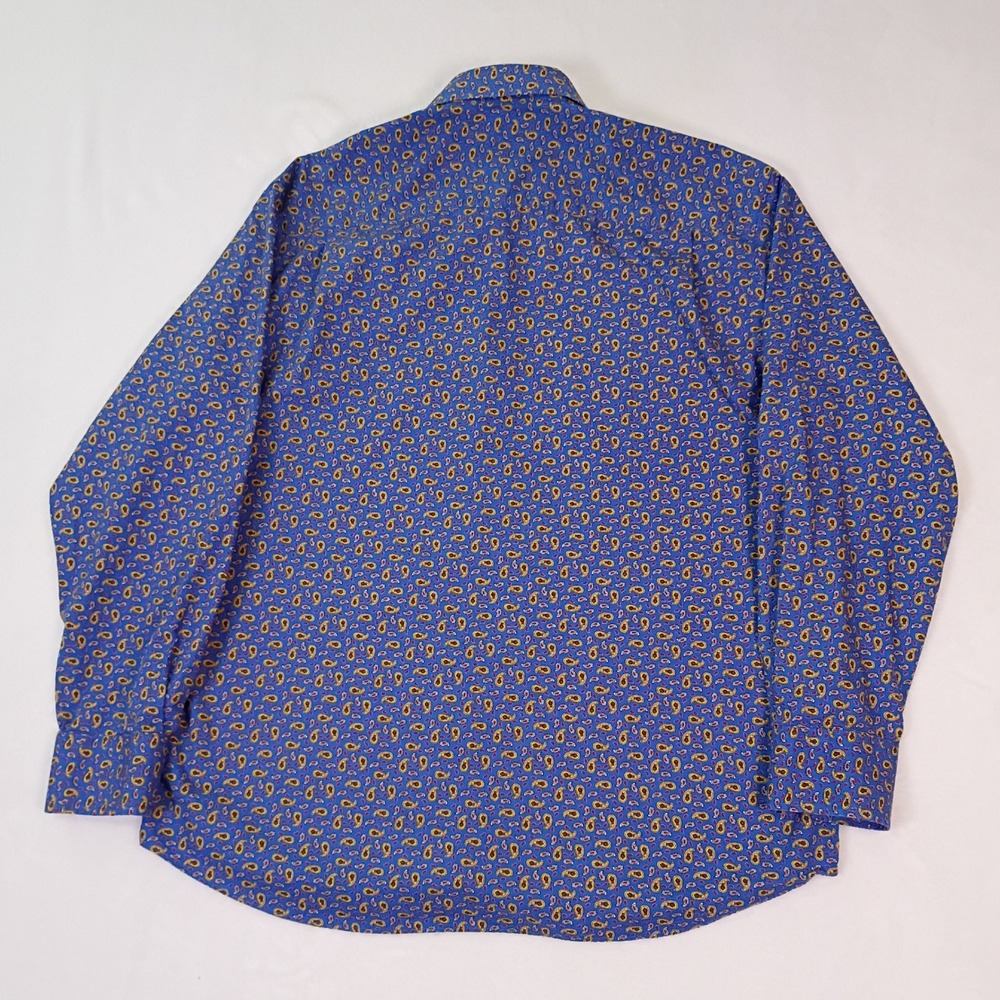 Alan Flusser Mens XL Blue Paisley Cotton Long Sleeve Button Down Shirt - Picture 3 of 11